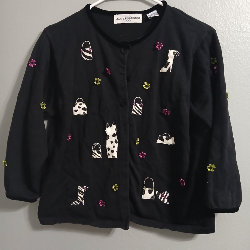 MARISA CHRISTINA Women's Black Patterned Sweater‎ - Picture 2 of 16
